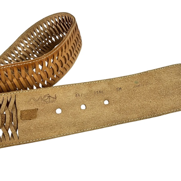 Vintage AVION Tan Boho Wide Leather Braided Belt Women\'s 28 Small main image 8
